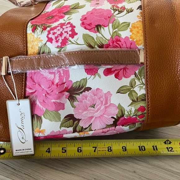 SAMOE STYLE Floral Brown Shoulder Purse Handbag Faux Leather - Picture 13 of 17